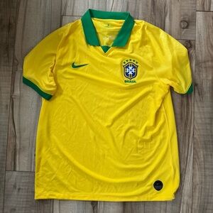 Nike Yellow Brazil Soccer Shirt with Green Collar